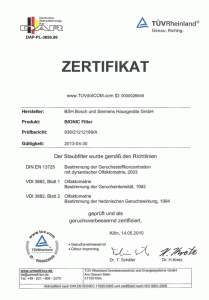 TÜV Zertifikat Bionic Filter
